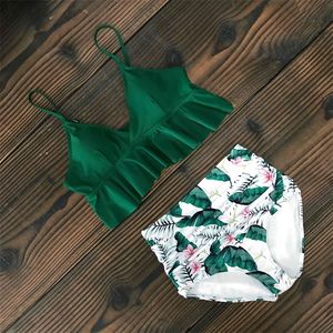 Hoge taille bikini zwemkleding vrouwen zwempak hoge nek push omhoog bikini set print verbanden biquni badpak strand dragen zwemmen 210319