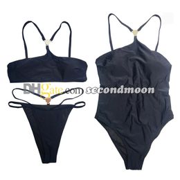 Hoge taille bikini's set dames effen kleur badpak ontwerper split badpak sexy badmode uit één stuk