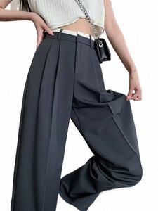 Hoge Taille Zwart Pak Wijde Pijpen Vrouwen Volledige Broek Lente Zomer Vrouwelijke Elegante Minimalisme Rechte Losse Broek 2023 Nieuwe T7ND #