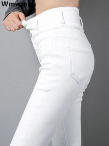 Hoge Taille Button Fly Wit Potlood Jeans Dames Zwart Big Size 5xl Skinny Denim Legging Broek Enkellange Stretch Vaqueros 240318