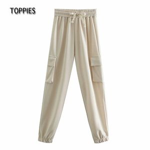Pantalon cargo taille haute Pantalon de survêtement Poches latérales Crayon Streetwear Printemps 210421