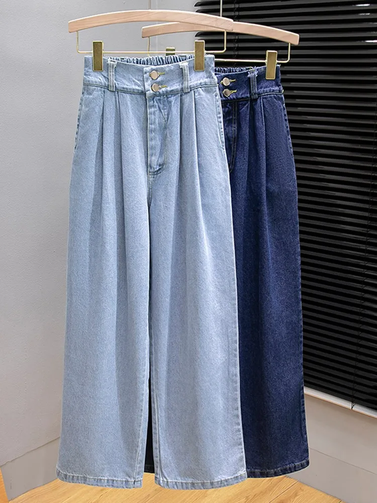 Hög midja casual jeans kvinnor ny ankomst 2023 våren koreansk stil lös bekväm kvinnlig bred ben denim byxor w2339