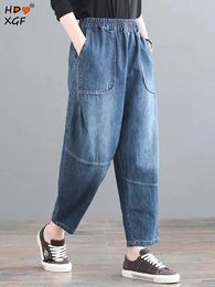 Taille haute décontractée maman jean femmes automne arrivée Baggy jean Vintage couleur unie Denim ample grande taille 3xl femme Harem pantalon 240320