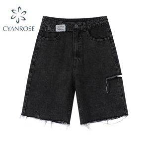 Hoge taille denim shorts vrouwen mode casual harajuku brede benen gescheurd jeans korte gewassen vrouwelijke zomer katoen 210724