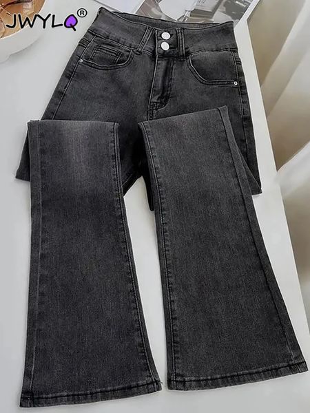 Taille haute Double boucle cloche bas jean mode coréenne mince maigre Streetwear Denim pantalon printemps automne lavé femmes 240123