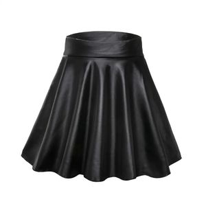 Haute taille élastique mini jupe courte femmes jupes en cuir 240515