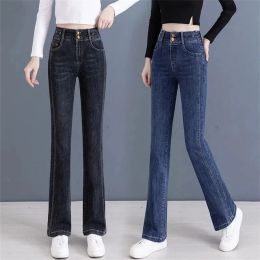 Taille élevée élégante plus jeans évasé en velours femmes skinny épaissis les vaqueros pantalon de jean chaud