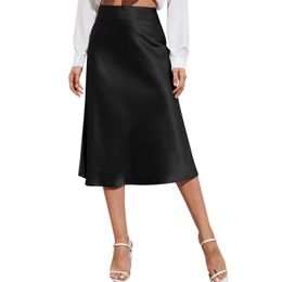 Taille haute jupe élégante pour femmes midi satin silk robe solide jupes pour les dames d'affaires d'été formelles 240419