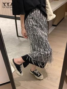 Haute taille Femmes Long Jupe Summer Siny Sequnened Skirt Sket Street Design Casual Female Split Split Jirts 240506