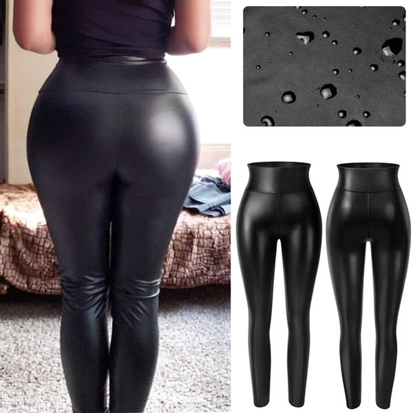 Taille haute Faux Cuir Leggings Femmes Non Transparent Épais PU Leggings Hanche Push Up Mince Pantalon Fitness Culotte Butt Lifter XL