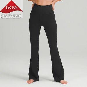 Tela de lycra pantalones acampanados de cintura alta pantalones delgados de yoga