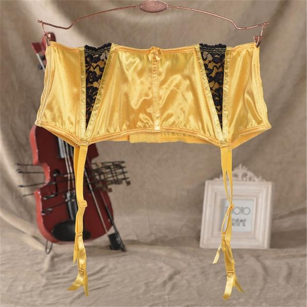 Taille haute porte-jarretelles jaune bretelles pour bas Fishbone dentelle Sexy jarretelles ceintures pour bas femmes mariage Lingerie319U