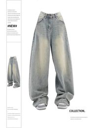 Pantalones de mezclilla de piernas anchas de la moda de jean de la cintura alta 2000s Harajuku y2k pantalones jeans holgados de basura casual 2024 240403