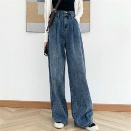 Hoge taille Jean Vintage Wide-Leg Long Mom Broeken Lang 165-180 cm Denim Pants Vrouwelijke vriendjes Plus Size 3XL 210809
