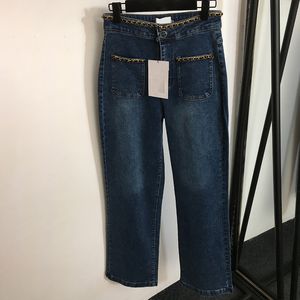 Jeansbroek met hoge taille Klassieke keten Designerbroek Outdoor Street Style denimbroek Vrouwelijke merk slanke jeansbroek