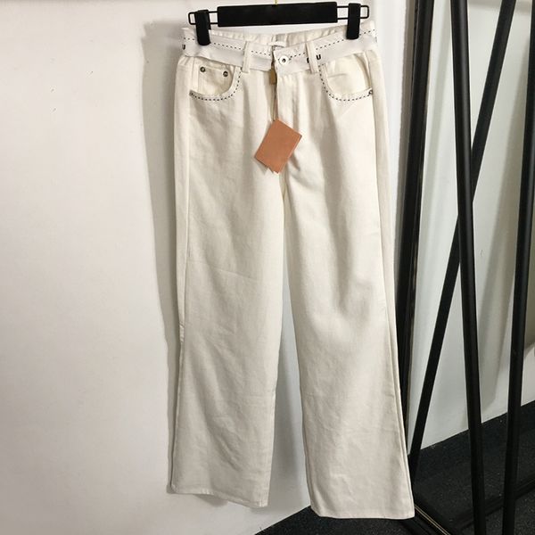 Pantalon en Jean taille haute pour femme, pantalon de luxe avec lettres blanches, Design, saisons, personnalité, pantalon Long