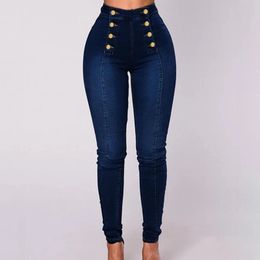 Jeans taille haute pour femmes, pantalon croisé à boutons multiples, Cargo, élastique, Double, Streetwear, 240227