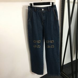 Hoge taille jeansbroeken Letters borduurbroek Dames losse patroonbroek Hiphop persoonlijkheid charme broekkleding