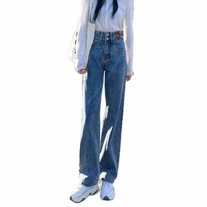 Jeans de cintura alta Mujeres 2023 Primavera Otoño Nuevo Fi Cubierta suelta Sag Pantalones de pierna ancha Mujer Tamaño grande Pantalones delgados Noveno O04F #