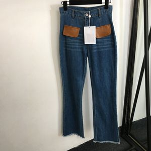 Hoge taille jeans dames leren zakbroek Blauwe casual lange broek Klassieke Soft Touch jeansbroekkleding