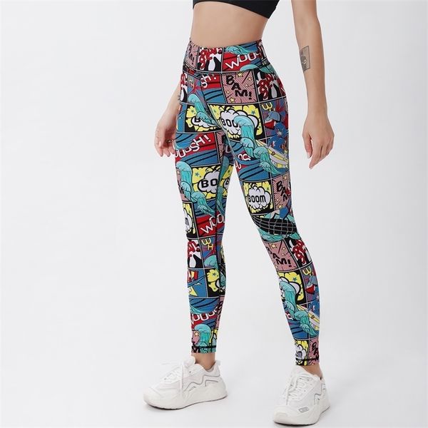 Taille haute Leggings Push Up Jeu BOOM Bande Dessinée Imprimer Leggins Sport Femmes Courir Gym Pantalon Energy Girl 210925