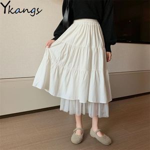 Hoge taille lange rokken voor dames MIDI geplooid mode harajuku koreaanse stijl witte zwarte school meisje maxi 210421