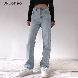 Taille haute ample confortable jean pour femmes grande taille à la mode décontracté pantalon droit maman jean lavé petit ami jean 210616