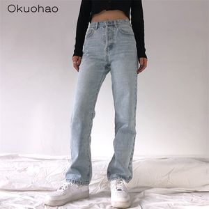 Taille haute ample confortable jean pour femmes grande taille à la mode décontracté pantalon droit maman jean lavé petit ami jean 210302