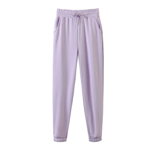 Pantalones holgados de cintura alta, pantalones pitillo ajustados informales para mujer, pantalones morados para mujer, pantalones de chándal elegantes para mujer 210525