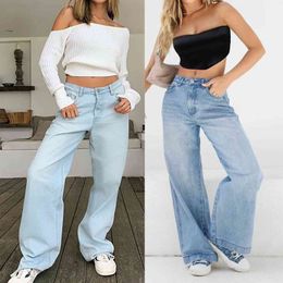 Hoge taille Losse Wide-Leg Dames Jeans Streetwear Casual Elastische Taille Vintage Baggy Straight Denim Broek Drop Drag Pants 211115