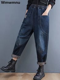 Hoge taille oversized 90 kg anklellengte harem jeans baggy casual vintage dames denim broek Koreaanse streetwear rechte vaqueros 240403