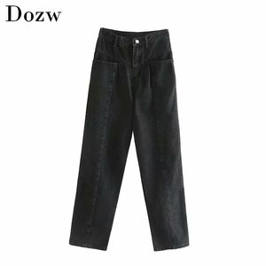 Hoge taille broek zwarte vrouwen denim jeans mode rechte vriendje stijl lange vintage dames streetwear broek 210515