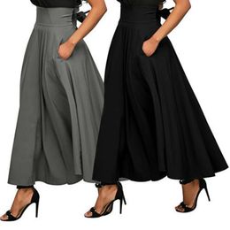 Taille haute plissée longue jupe vintage évasée en plein air robe satin 240420