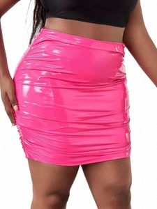 Taille haute grande taille Faux Latex Mini jupe femmes Bodyc plis jupes crayon dame Sexy PVC cuir jupe courte 6XL 7XL personnalisé N8G9 #