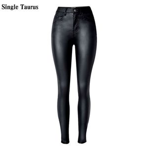 Hoge taille PU imitatie lederen jean mode zwarte elasticiteit skinny femme push up slanke vaqueros mujer potlood broek 210809