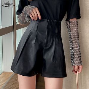 Taille haute en cuir PU Shorts femmes automne hiver solide mince jambe large Shorts mode Sexy en cuir Shorts femmes court Femme 10906 220419