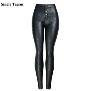 Hoge Taille PU Snake Skin Black Pants Dames Button Fly Skinny Broek Femme Herfst Winter Plus Fluwelen Lederen Coating Leggings 211124