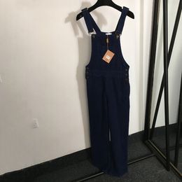 Mujeres Jumpsuits Navy Diseñador de terciopelo Pantalones largos Lady Sling Jeans Pant letras clásicas de bordado bordado pantalones de montaje