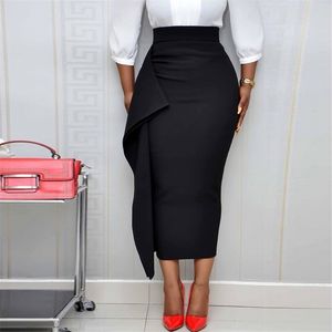 Hoge taille rok elegante vrouwen slanke fit sexy bodycon zwart plus size koker rok feest mode stijlvol jupes dames kantoorkleding 210306