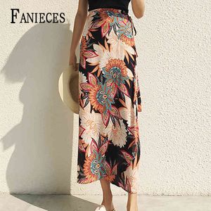 Hoge Taille Rokken Zomer Casual Koreaanse Versie Bloemen Chiffon Rok Streetwear Beachwear Falda Mujer Faldas Largas 210520