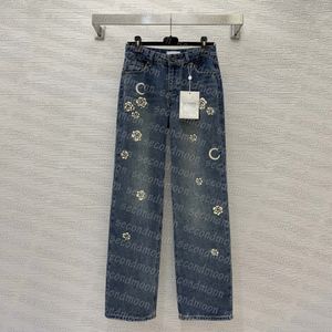 Hoge taille rechte dames designer denim letters gedrukt blauwe jeans lente zomer broek