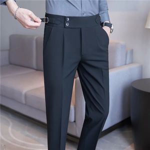 Taille haute costume pantalon hommes pantalons 2024 automne Style britannique Stretch mince pantalon Hombre solide tenue décontractée pantalon hommes vêtements 240318