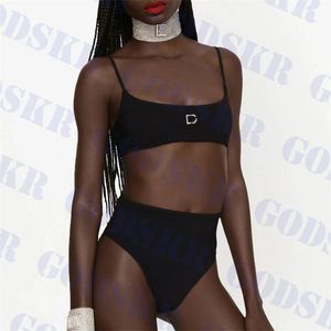 High taille zwempak met briefbadge zwarte dames bikini set sexy sling badmode voor vrouwen