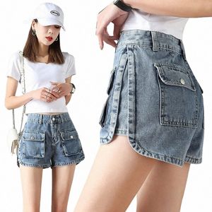 Taille haute Poche mince Outillage Denim Shorts Femme Summer Loose Fi Trend Jean Jupe Dancing Jeans Y2K Pantalon court Hot Sexy H0cG #