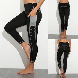 Leggings de course serrés à taille haute avec pantalon de yoga de remise en forme de poche