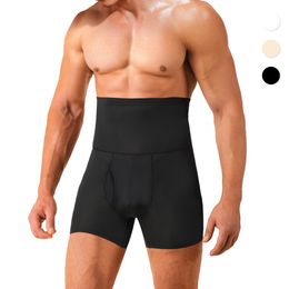 Hoge taille buikbesturingshorts voor mannen naadloos afslank body shaper compressie ondergoed bokser kort zwart, l