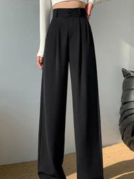 Pantalon taille haute à jambes larges pour femmes, ample, droit, café, automne, Double boutons, costume décontracté, 240201