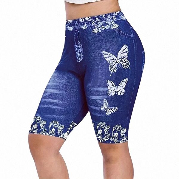 Leggings taille haute pour femmes confortables en faux denim motifs géométriques floraux style Y2K - parfait pour le yoga tenue décontractée toutes les mers y99e #