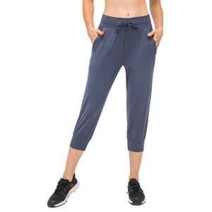 Hoge taille dames leggings yoga broek L-109 elastische trekkoord zakken uitgevoerd fitness gym kleding training oefening mode casual trouses