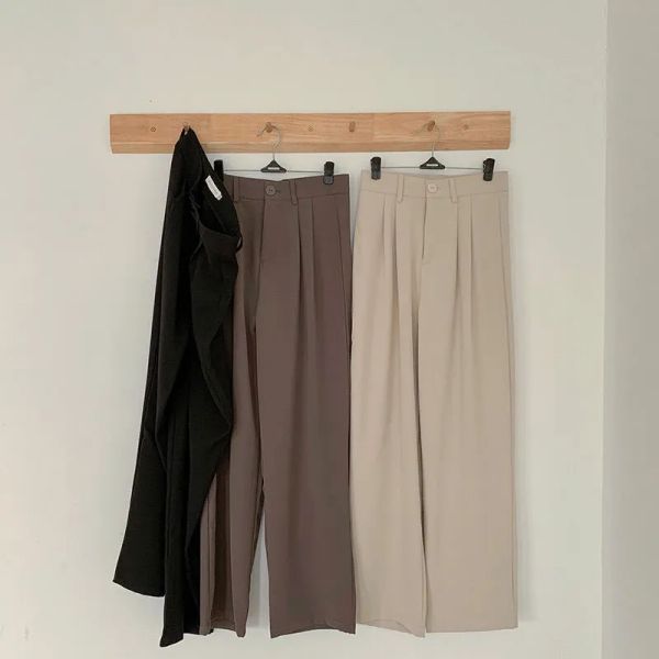 Mujeres de cintura alta Pantalones de otoño Offical de oficina Damas de moda coreana Botón informal Pantalones negros femeninos nuevos